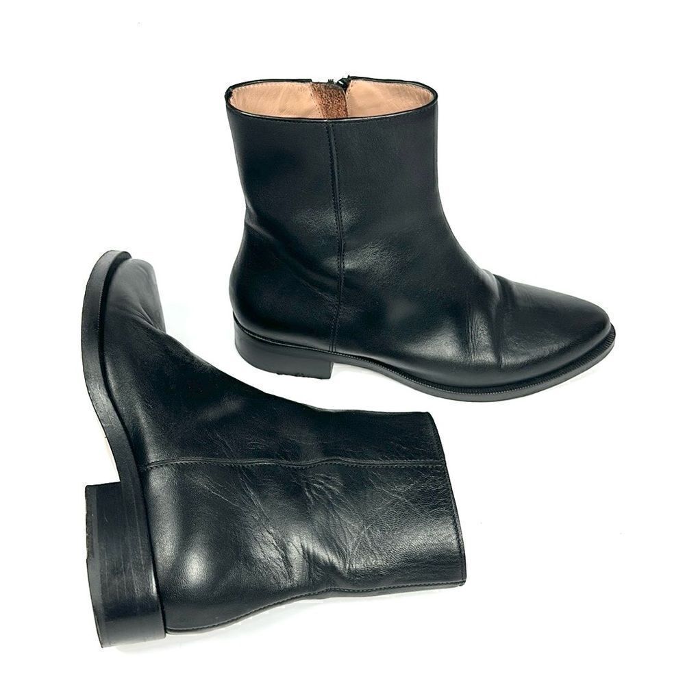 Legres Black Leather Ankle Boots Side Zip Block Heels Italy 36 US 6